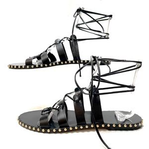 J.CREW STUDDED LACE-UP GLADIATOR SANDALS IN BLACK